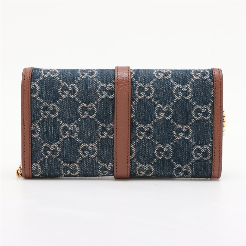 Gucci GG Denim Chain Crossbody Bag Navy Blue 652681