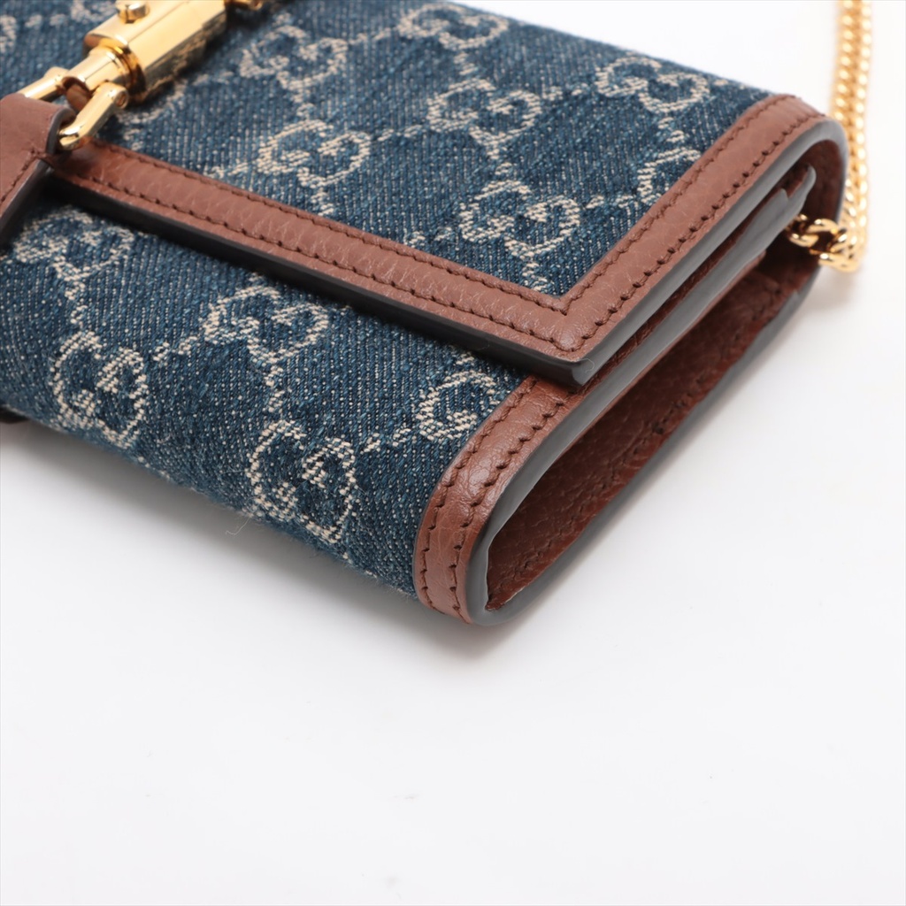 Gucci GG Denim Chain Crossbody Bag Navy Blue 652681