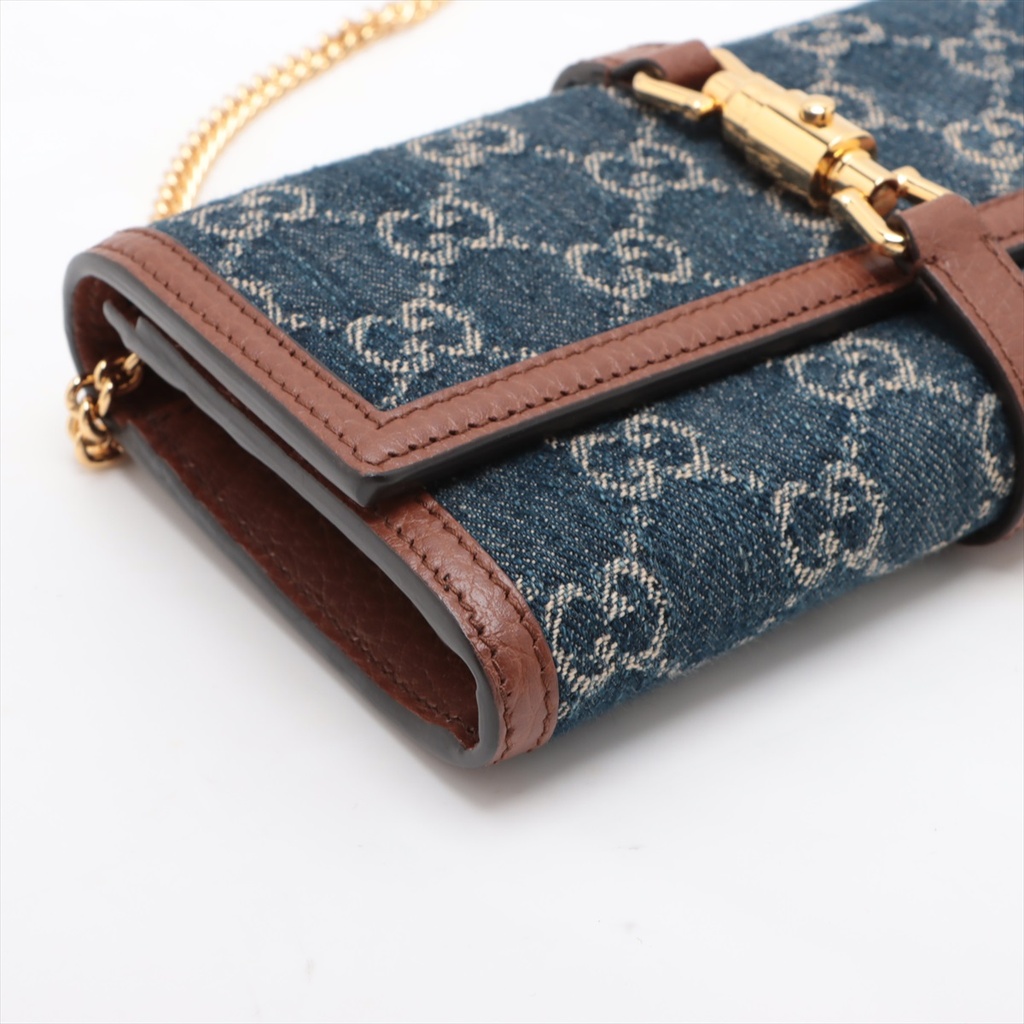 Gucci GG Denim Chain Crossbody Bag Navy Blue 652681
