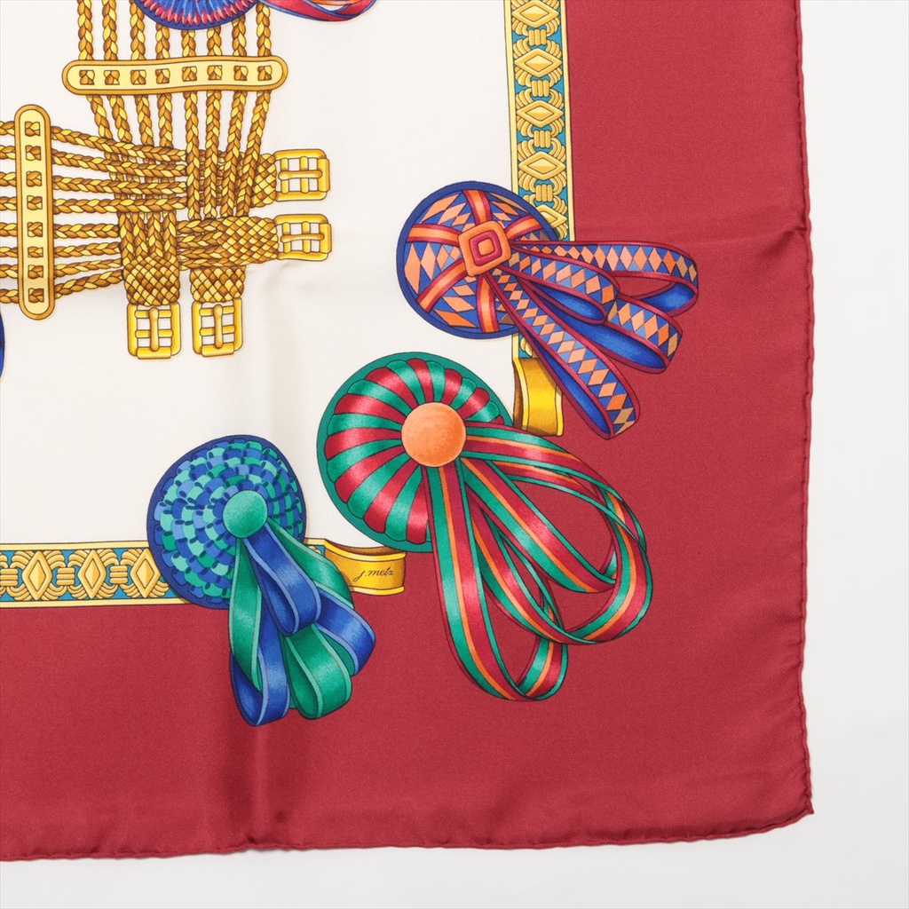 Hermès Carré 90 Les Rubans Du Cheval Scarf Silk Bordeaux