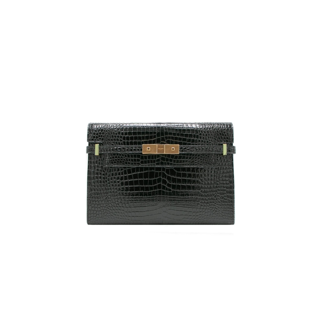 Saint Laurent Manhattan Embossed Shoulder Bag Black