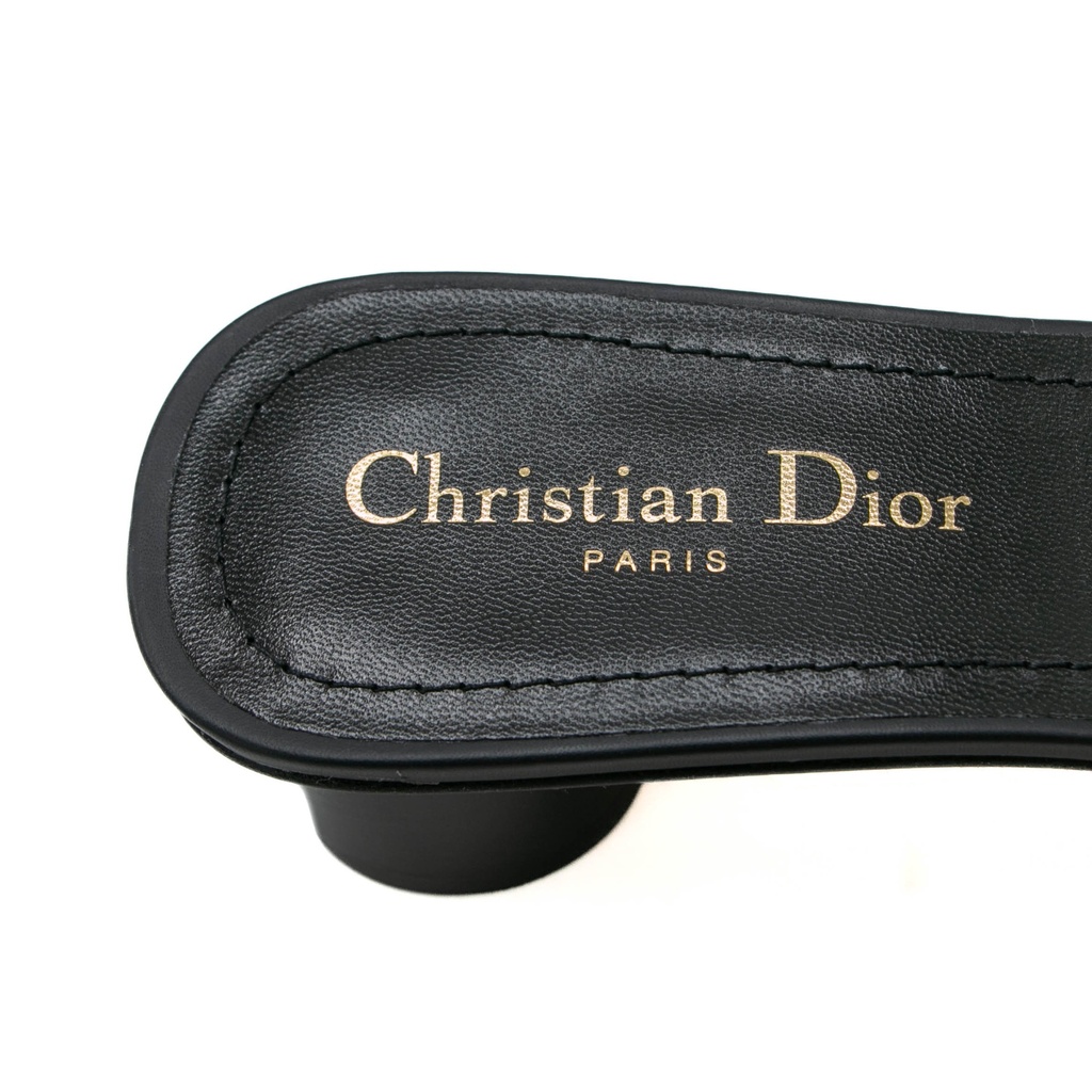 Christian Dior Dway Heeled Slide Dark Blue Embroidered Cotton Size 39