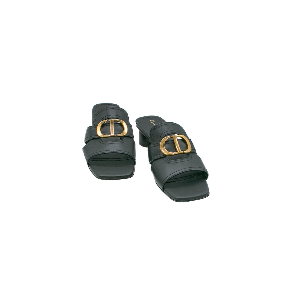 Christian Dior 30 Montaigne Heeled Slide Black Calfskin Size 38