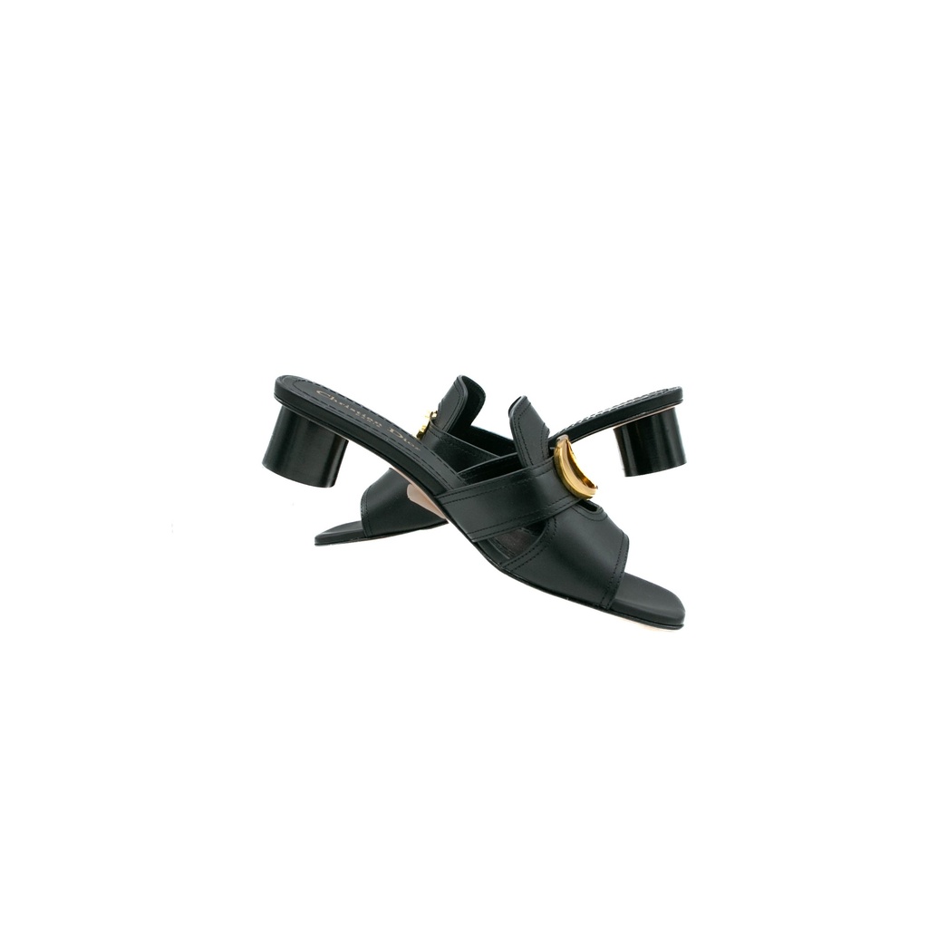 Christian Dior 30 Montaigne Heeled Slide Black Calfskin Size 38