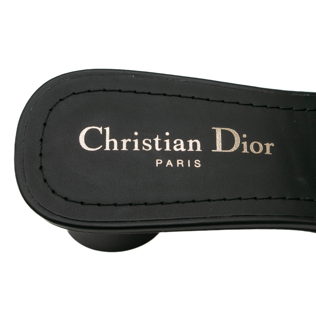Christian Dior 30 Montaigne Heeled Slide Black Calfskin Size 38