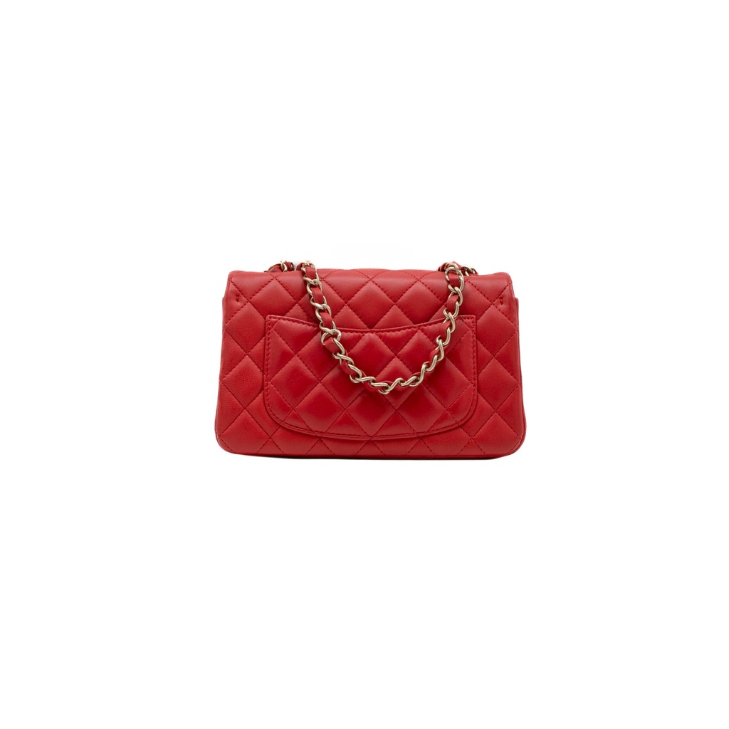 Chanel Lambskin Quilted Mini Rectangular Flap Red