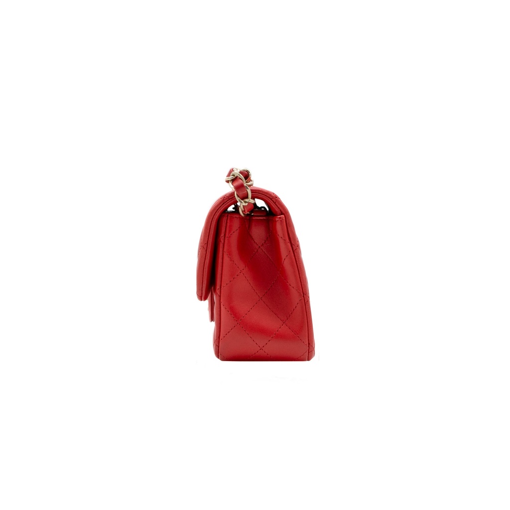 Chanel Lambskin Quilted Mini Rectangular Flap Red