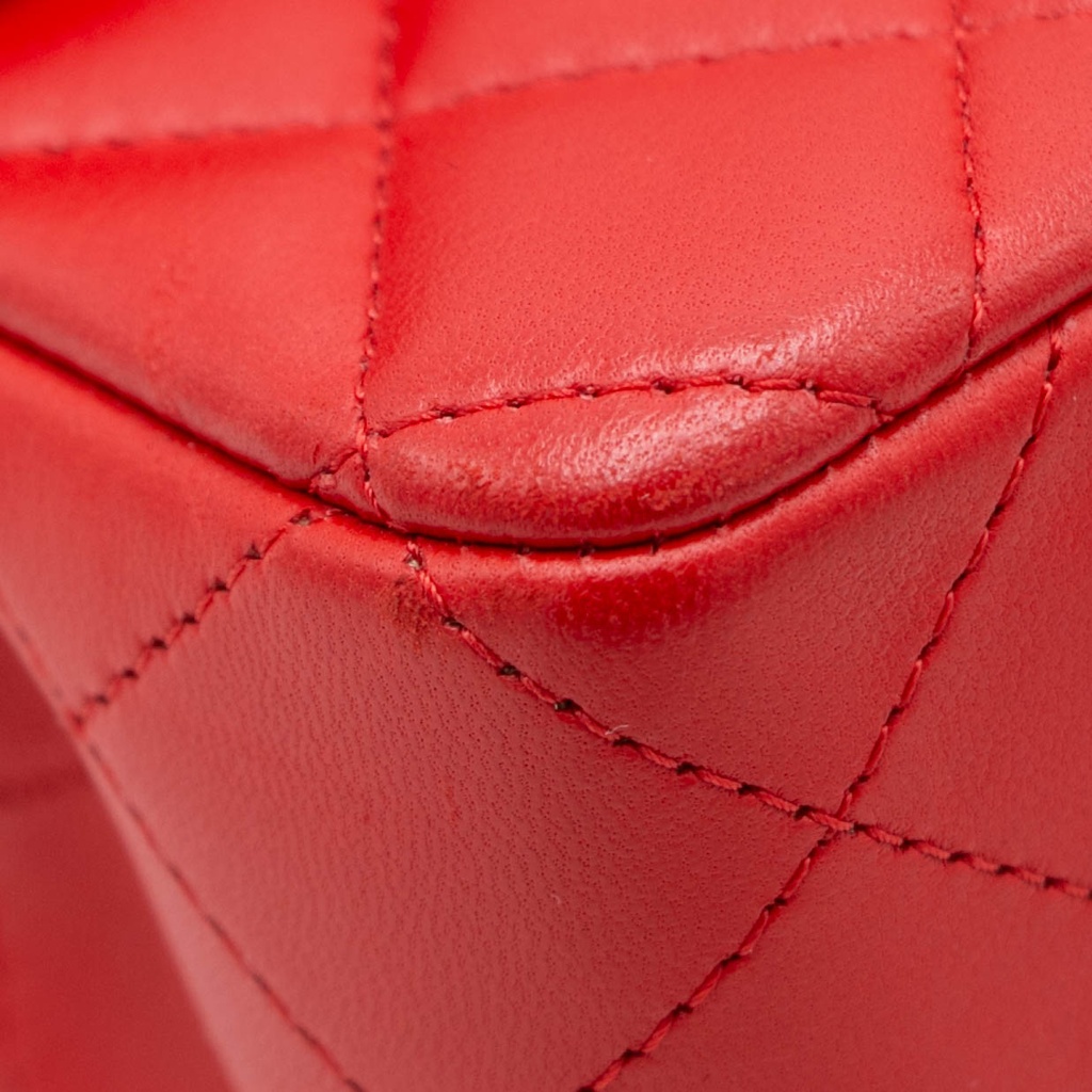 Chanel Lambskin Quilted Mini Rectangular Flap Red