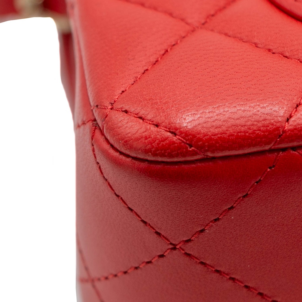 Chanel Lambskin Quilted Mini Rectangular Flap Red