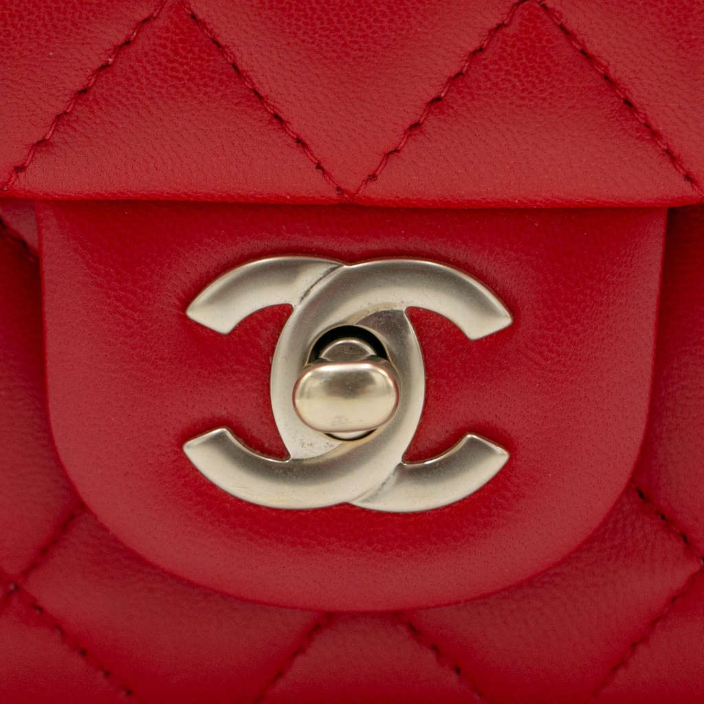 Chanel Lambskin Quilted Mini Rectangular Flap Red