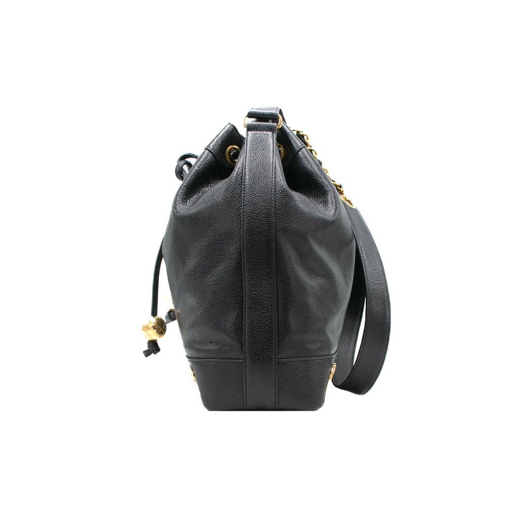 Chanel Caviar CC Drawstring Shoulder Bag Black