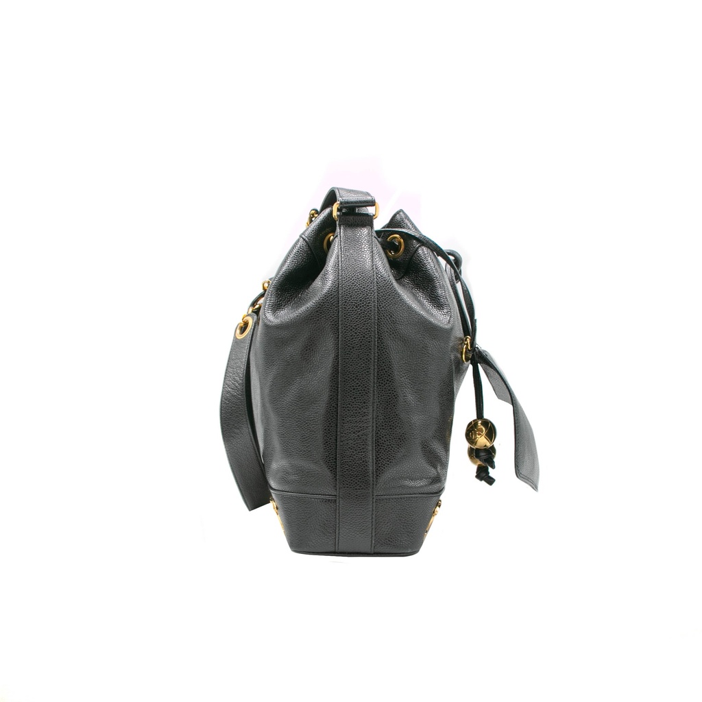 Chanel Caviar CC Drawstring Shoulder Bag Black