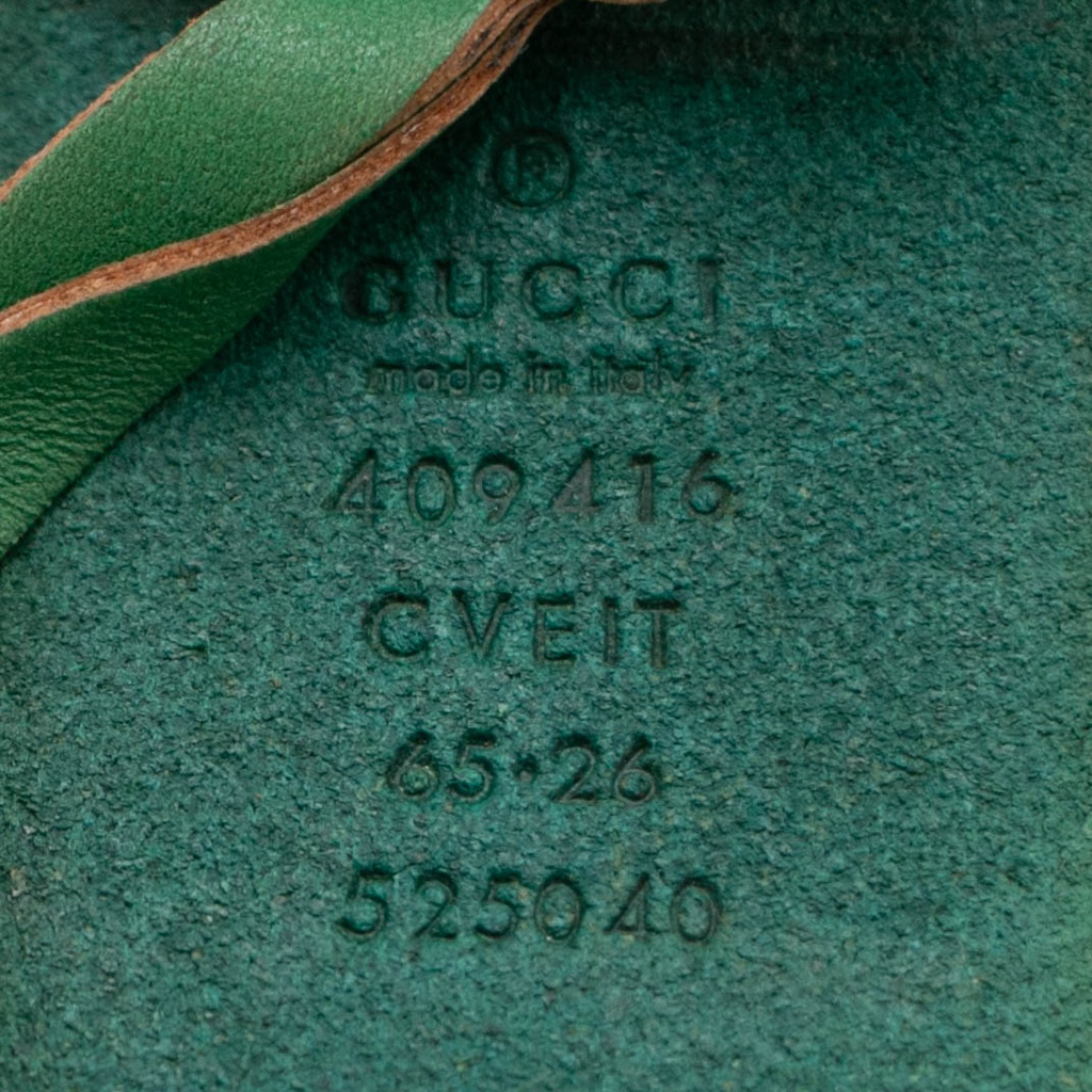 Gucci Belt With Bamboo Buckle In Green and Beige 699954 In Size 75 30