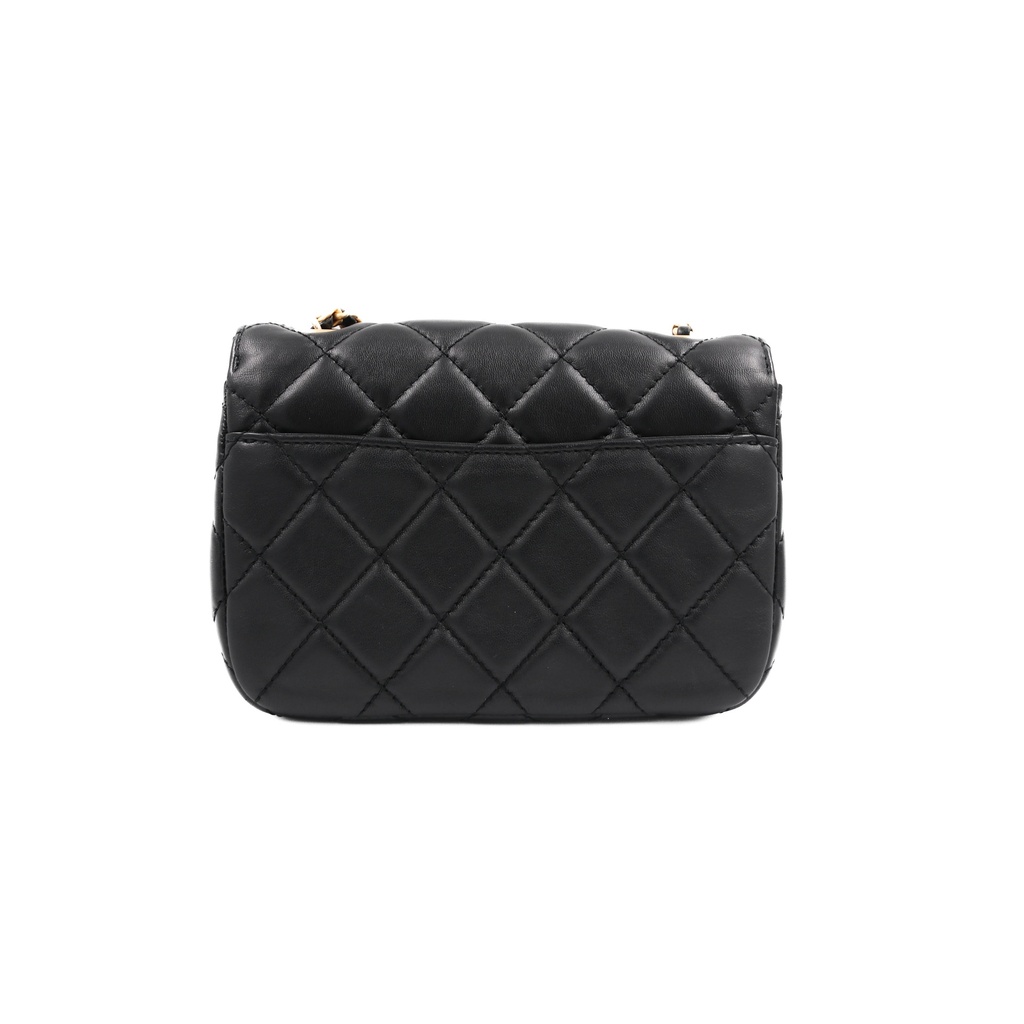 Chanel Black Matelasse Coco Mark Shiny Lambskin Flap Chain Shoulder Bag