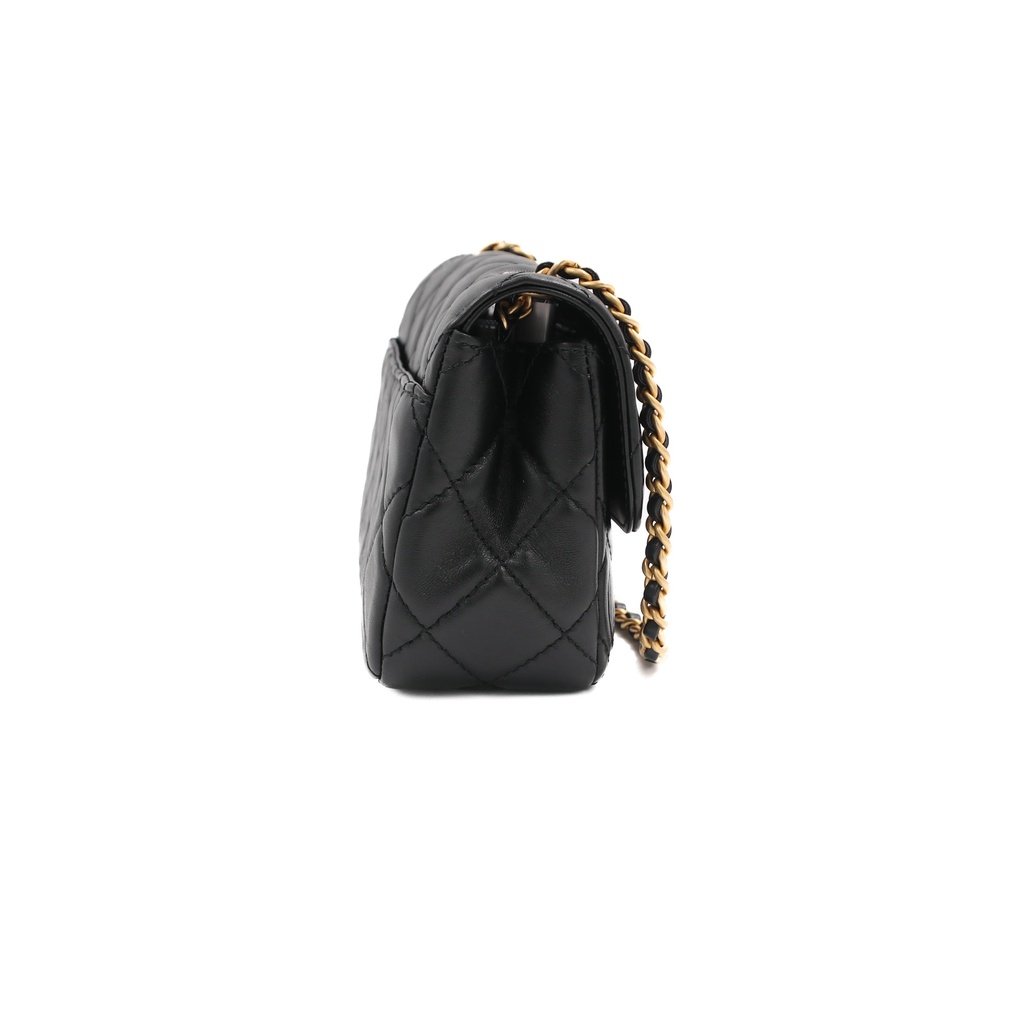Chanel Black Matelasse Coco Mark Shiny Lambskin Flap Chain Shoulder Bag