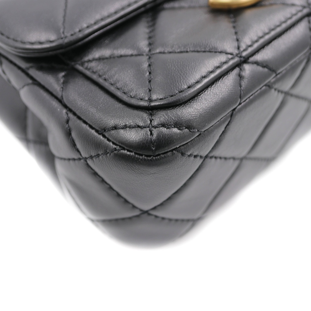 Chanel Black Matelasse Coco Mark Shiny Lambskin Flap Chain Shoulder Bag