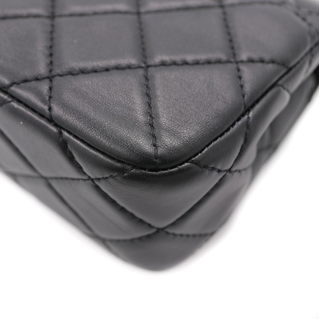 Chanel Black Matelasse Coco Mark Shiny Lambskin Flap Chain Shoulder Bag
