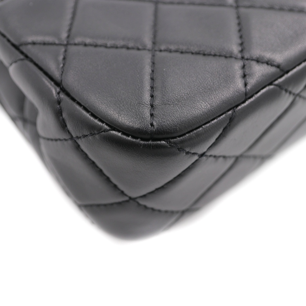 Chanel Black Matelasse Coco Mark Shiny Lambskin Flap Chain Shoulder Bag