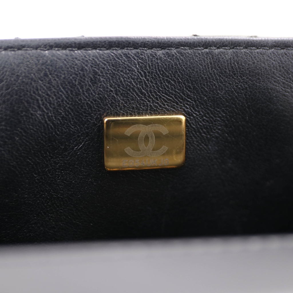 Chanel Black Matelasse Coco Mark Shiny Lambskin Flap Chain Shoulder Bag