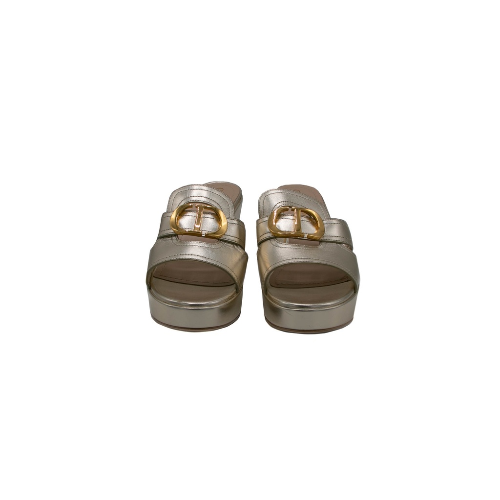 Christian Dior 30 Montaigne Heeled Slide Gold Calfskin Size 39