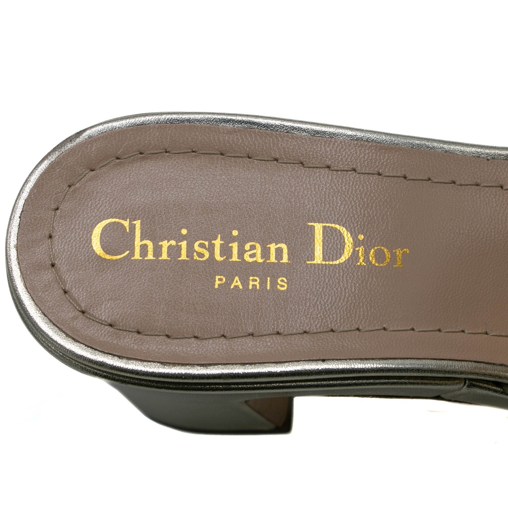 Christian Dior 30 Montaigne Heeled Slide Gold Calfskin Size 39