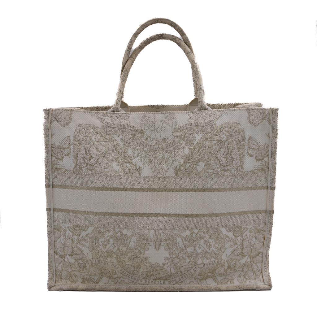 Christian Dior Toile De Jouy Embroided Canvas Large Book Tote