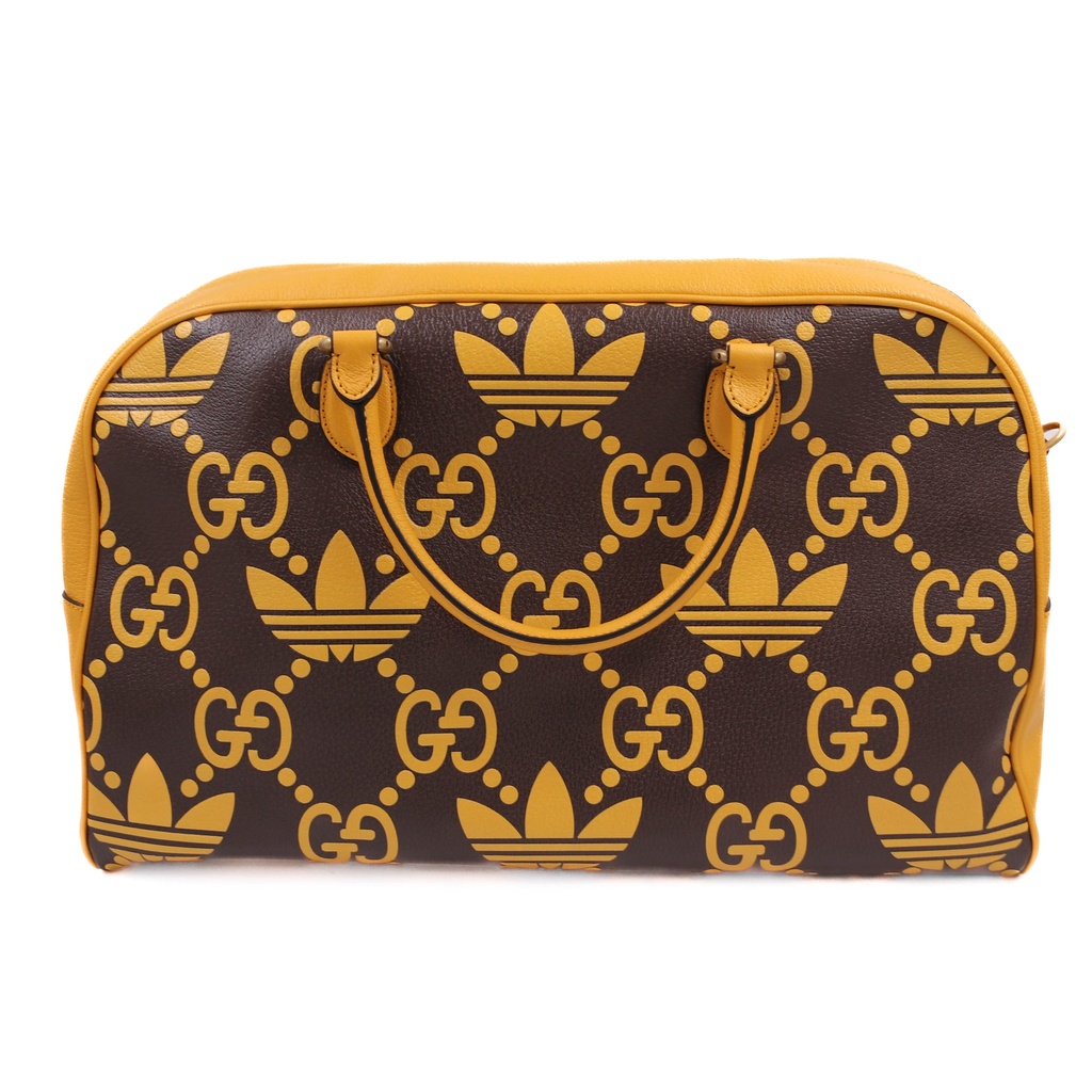 Gucci x Adidas Travel Bag Duffle Yellow And Brown Leather 702422