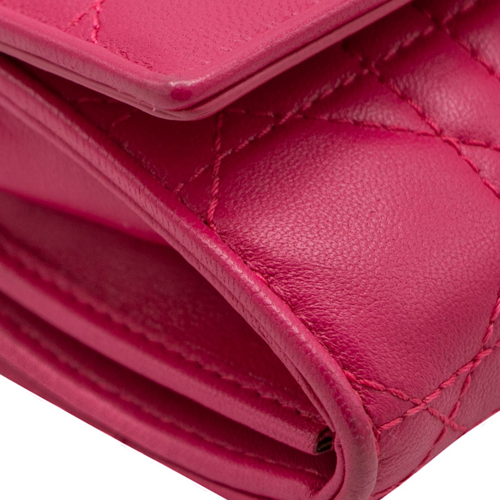 Christian Dior Lambskin Cannage Lady Dior Flap Wallet Pink
