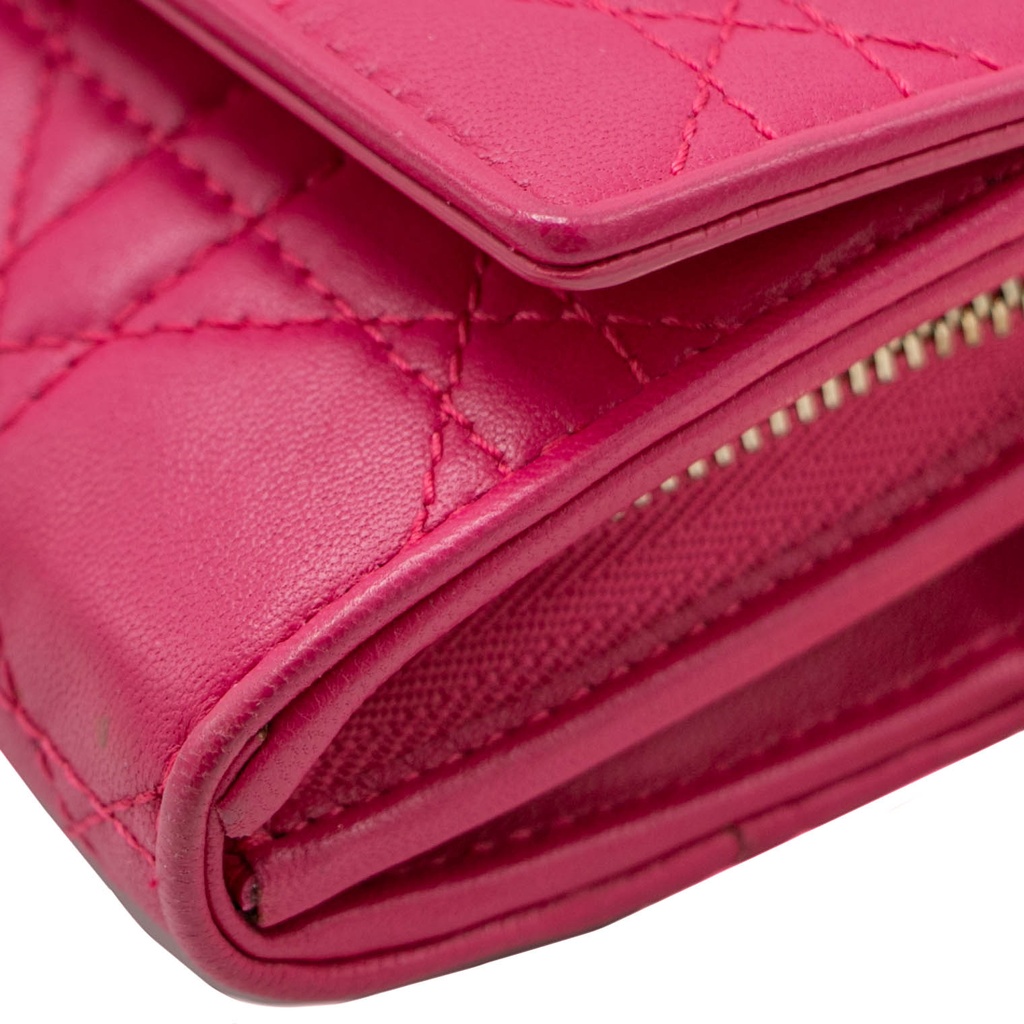 Christian Dior Lambskin Cannage Lady Dior Flap Wallet Pink