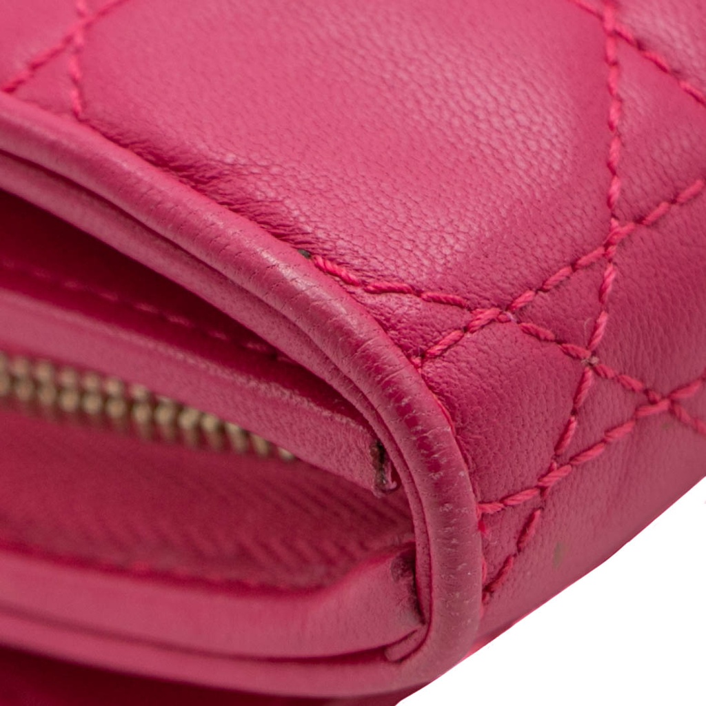 Christian Dior Lambskin Cannage Lady Dior Flap Wallet Pink