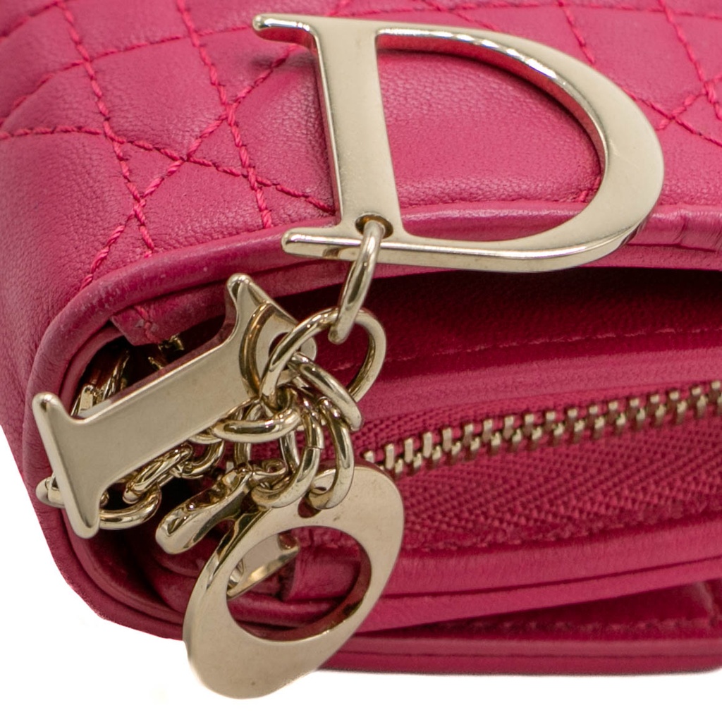 Christian Dior Lambskin Cannage Lady Dior Flap Wallet Pink