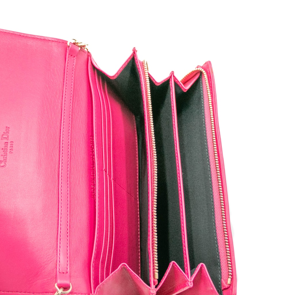 Christian Dior Lambskin Cannage Lady Dior Flap Wallet Pink