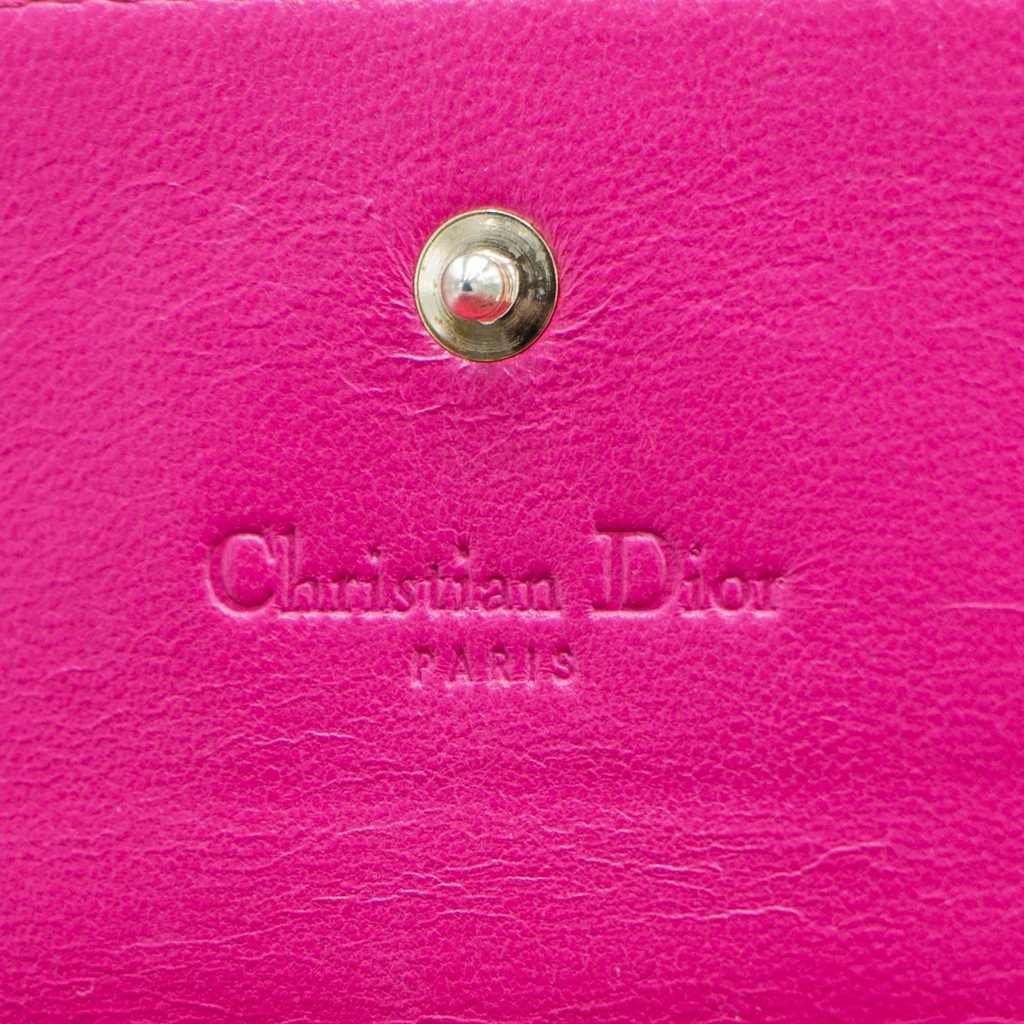 Christian Dior Lambskin Cannage Lady Dior Flap Wallet Pink