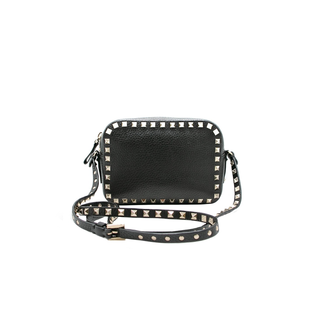 Valentino Garavani Grained Calfskin Rockstud Crossbody Bag Black