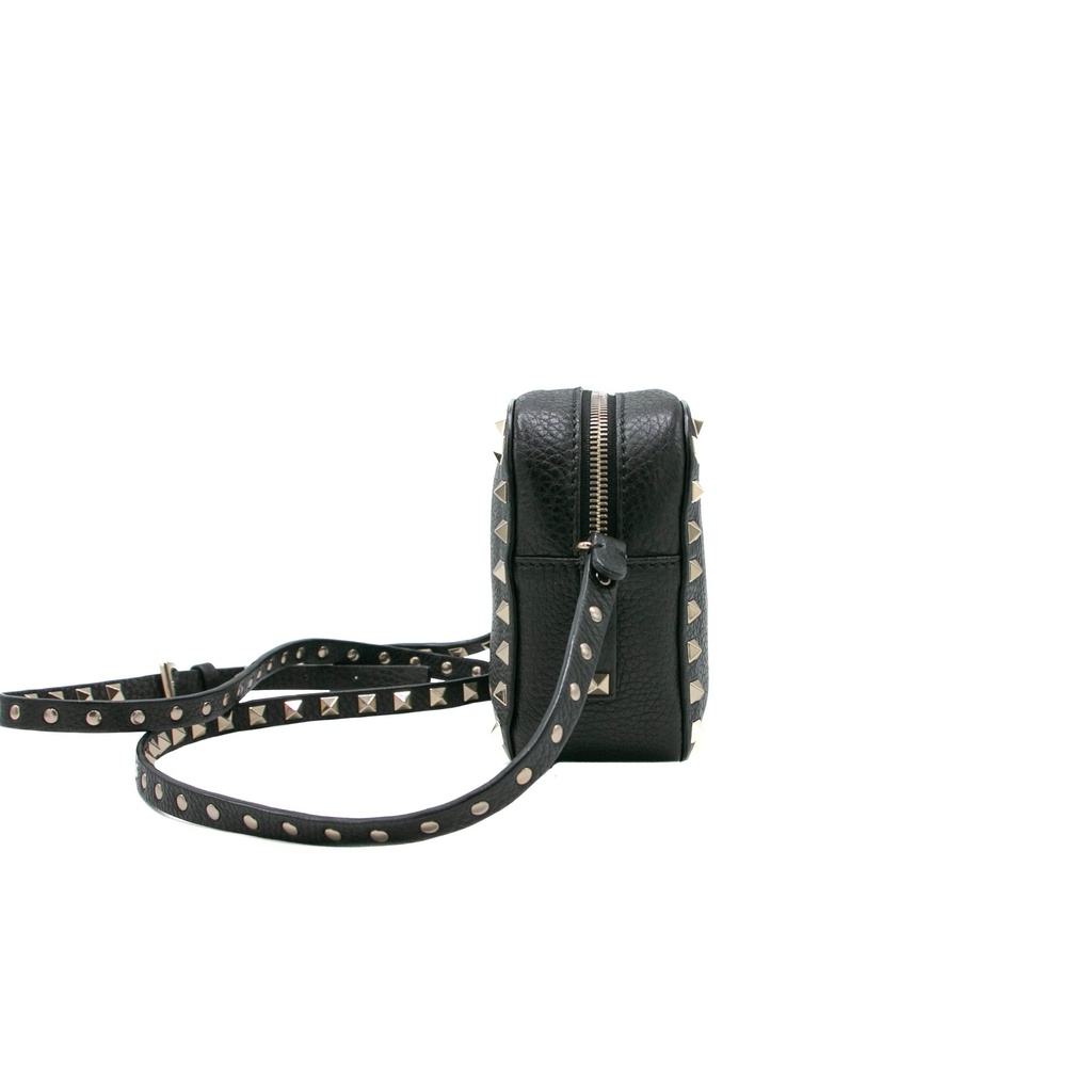 Valentino Garavani Grained Calfskin Rockstud Crossbody Bag Black