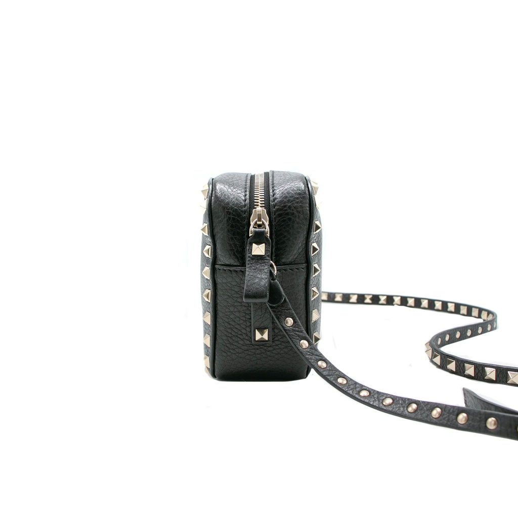 Valentino Garavani Grained Calfskin Rockstud Crossbody Bag Black