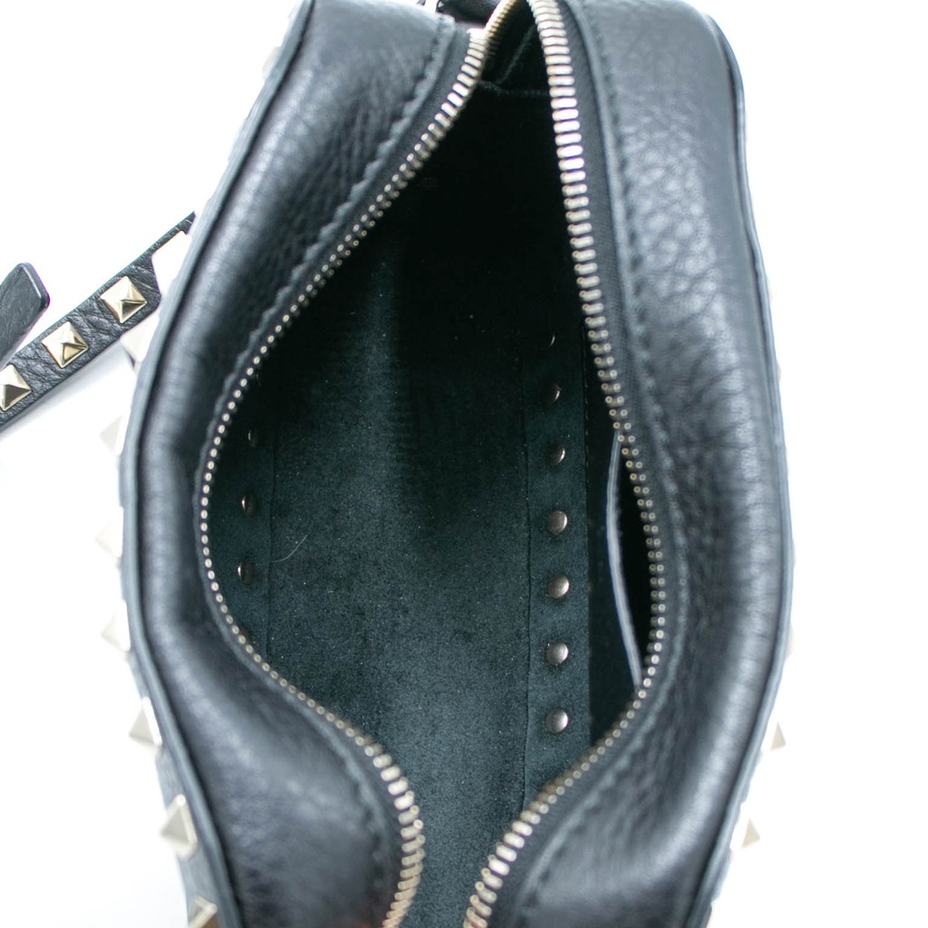 Valentino Garavani Grained Calfskin Rockstud Crossbody Bag Black