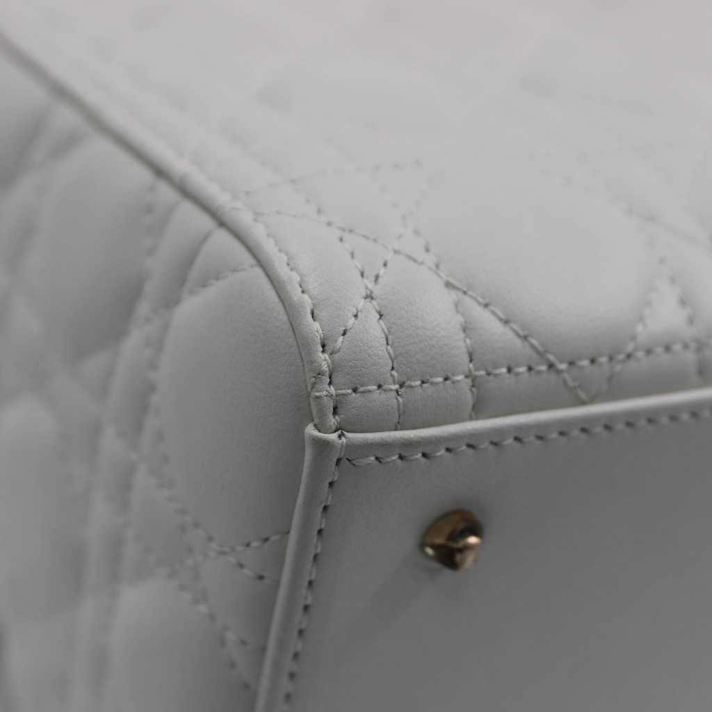 Christian Dior Lady Dior Cannage Leather Handbag White