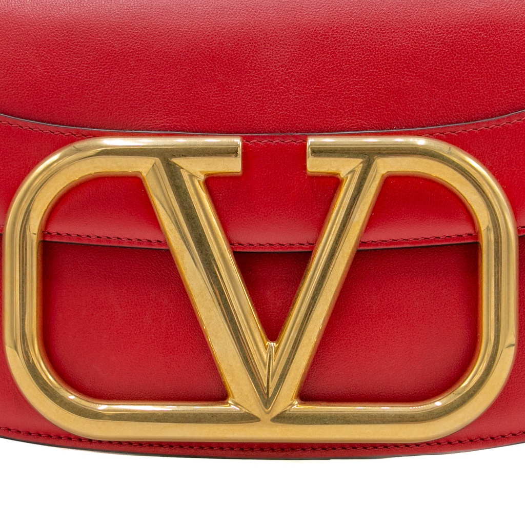 Valentino Garavani Supervee Leather Medium Red Crossbody Bag 