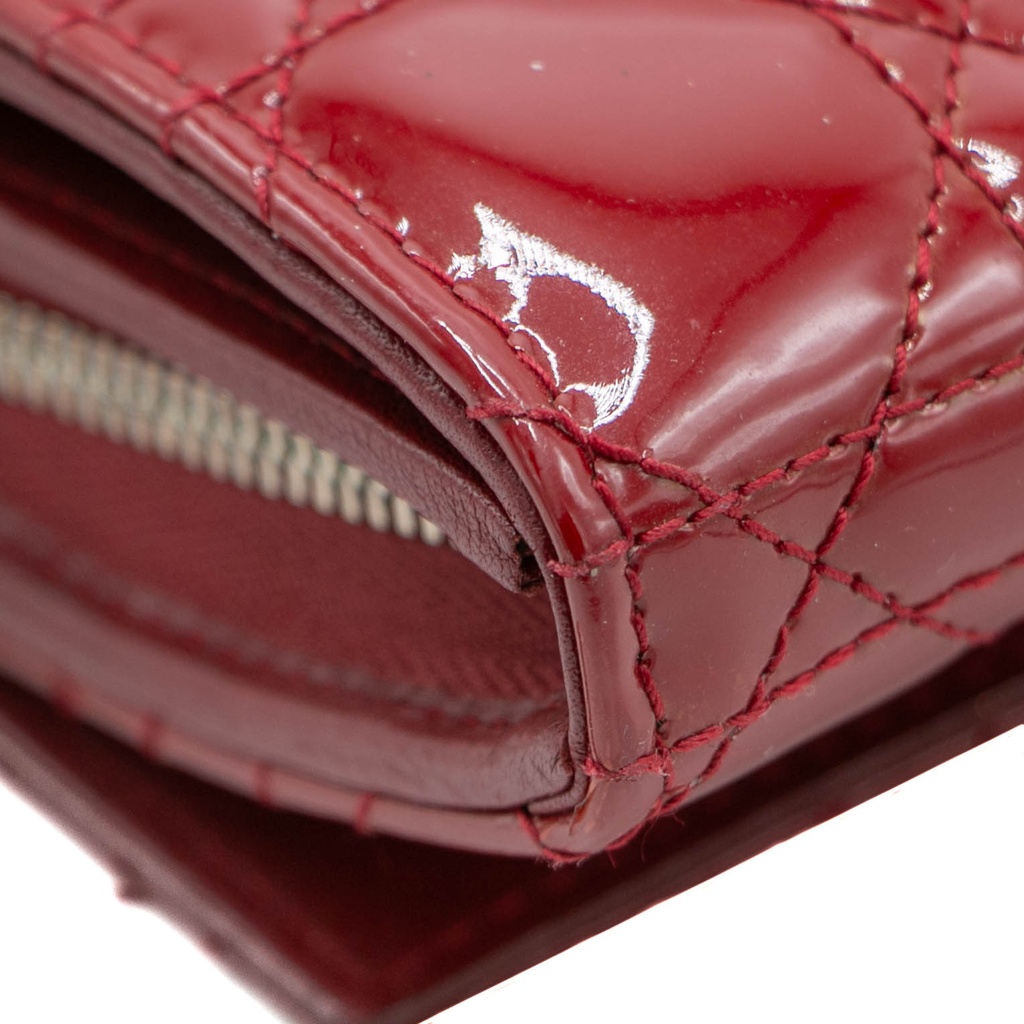 Christian Dior Patent Cannage Lady Dior Wallet On Chain