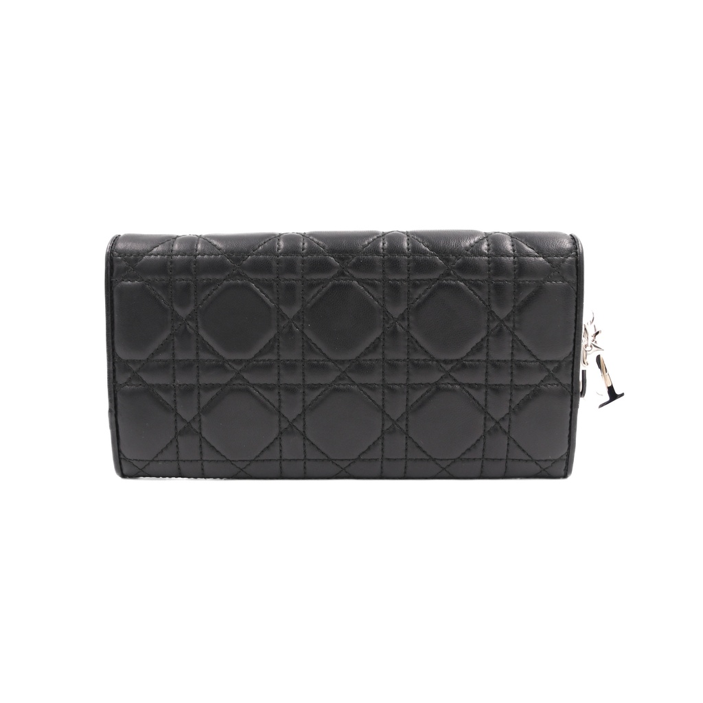 Christian Dior Lambskin Cannage Lady Dior Wallet On Chain Black