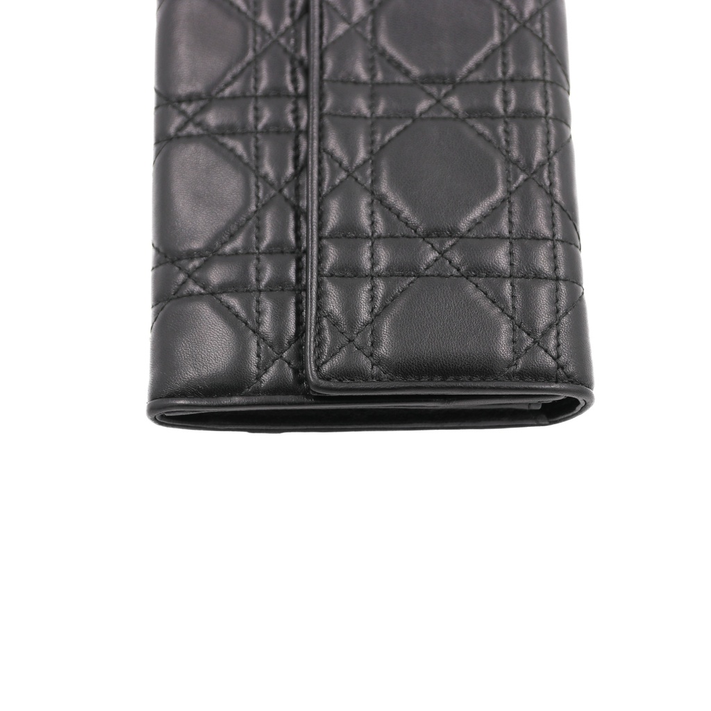 Christian Dior Lambskin Cannage Lady Dior Wallet On Chain Black