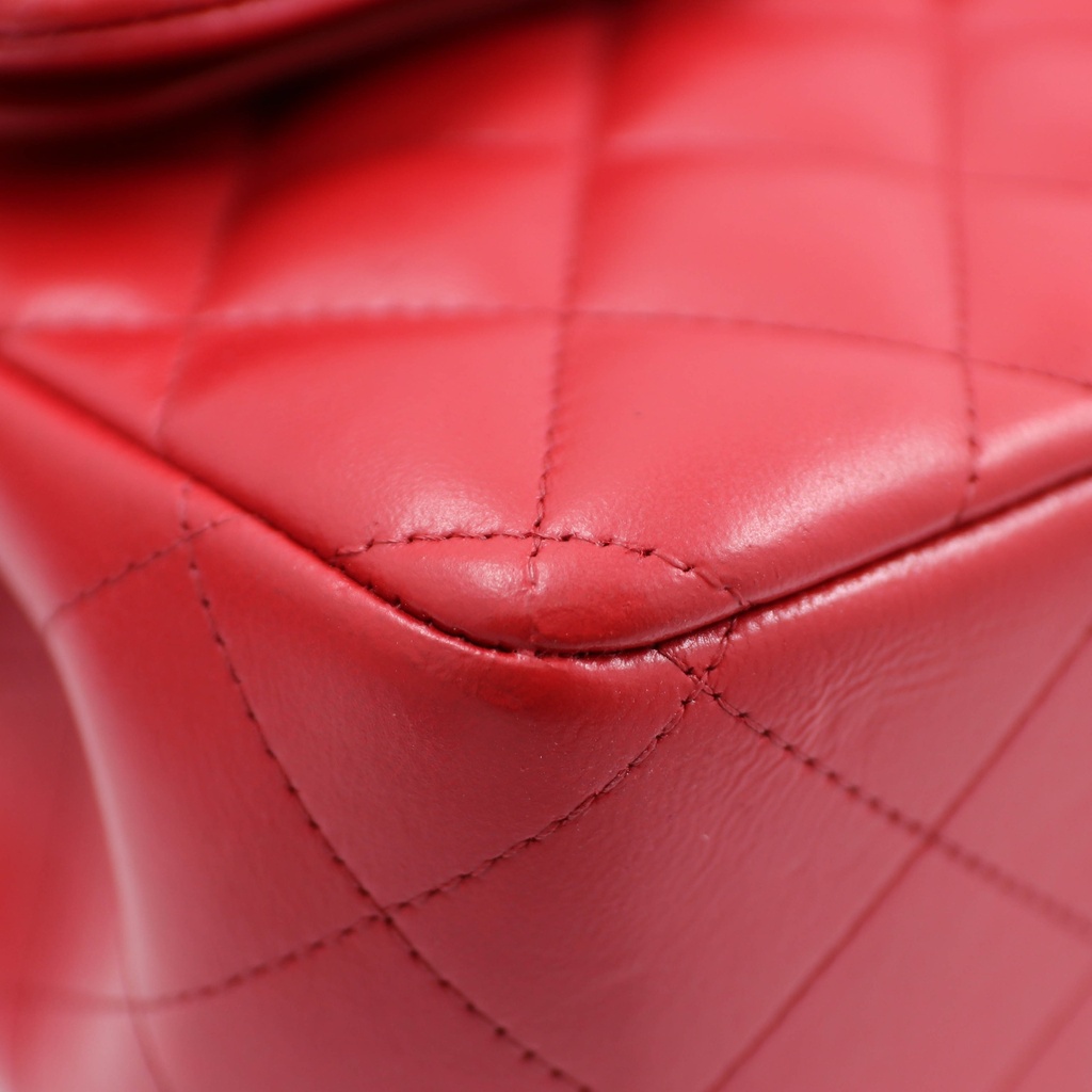 Chanel Caviar Quilted Jumbo Double Flap Red Bag