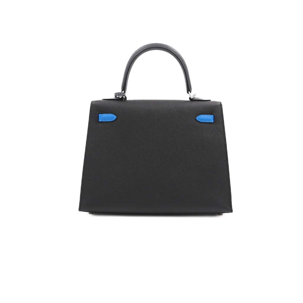 Hermes Kelly 25 Epsom Silver Hardware Black and Blue Year 2024 New