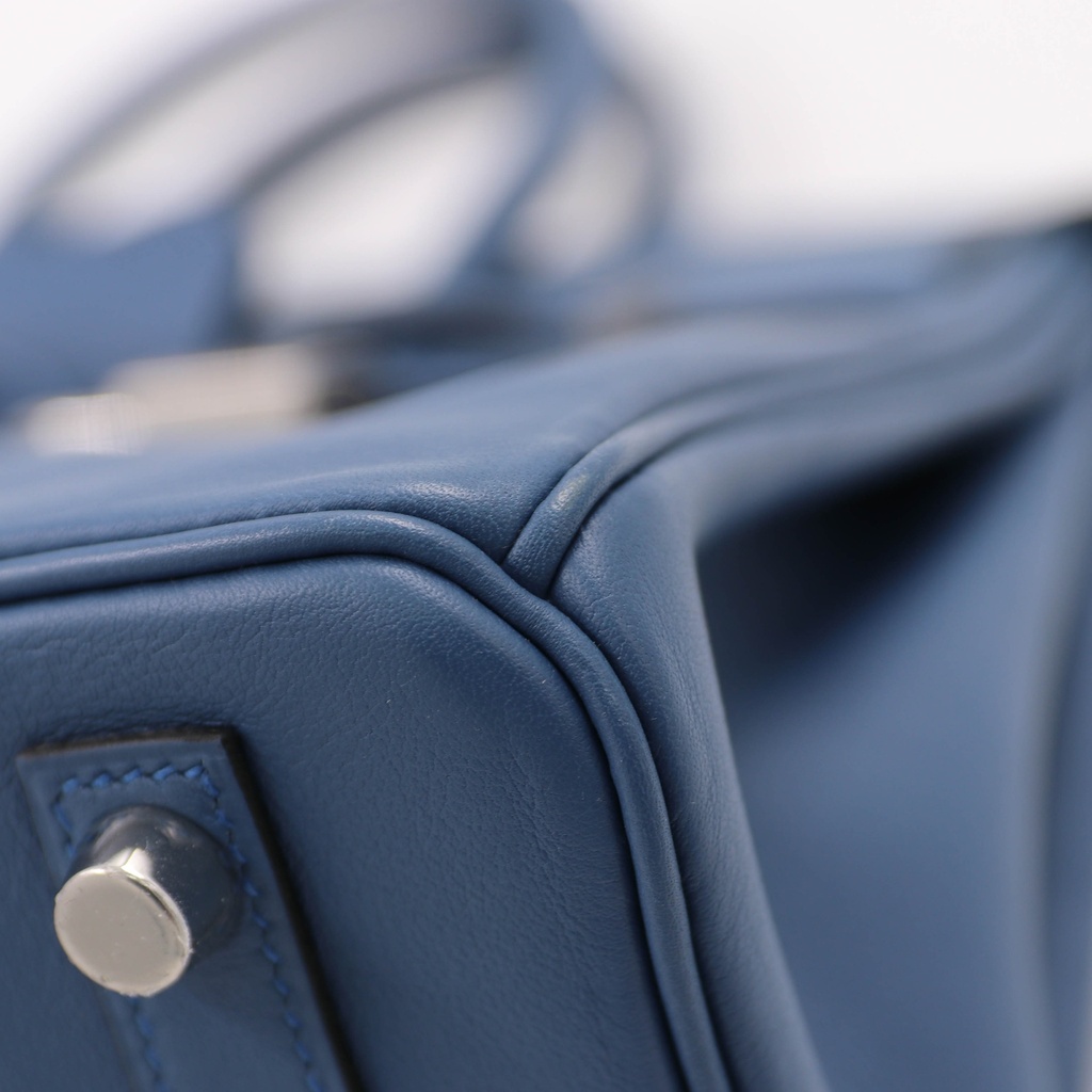 Hermes Birkin 25 Swift Leather Blue Year 2016 Lock and Keys Like New
