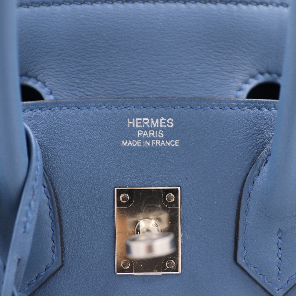 Hermes Birkin 25 Swift Leather Blue Year 2016 Lock and Keys Like New