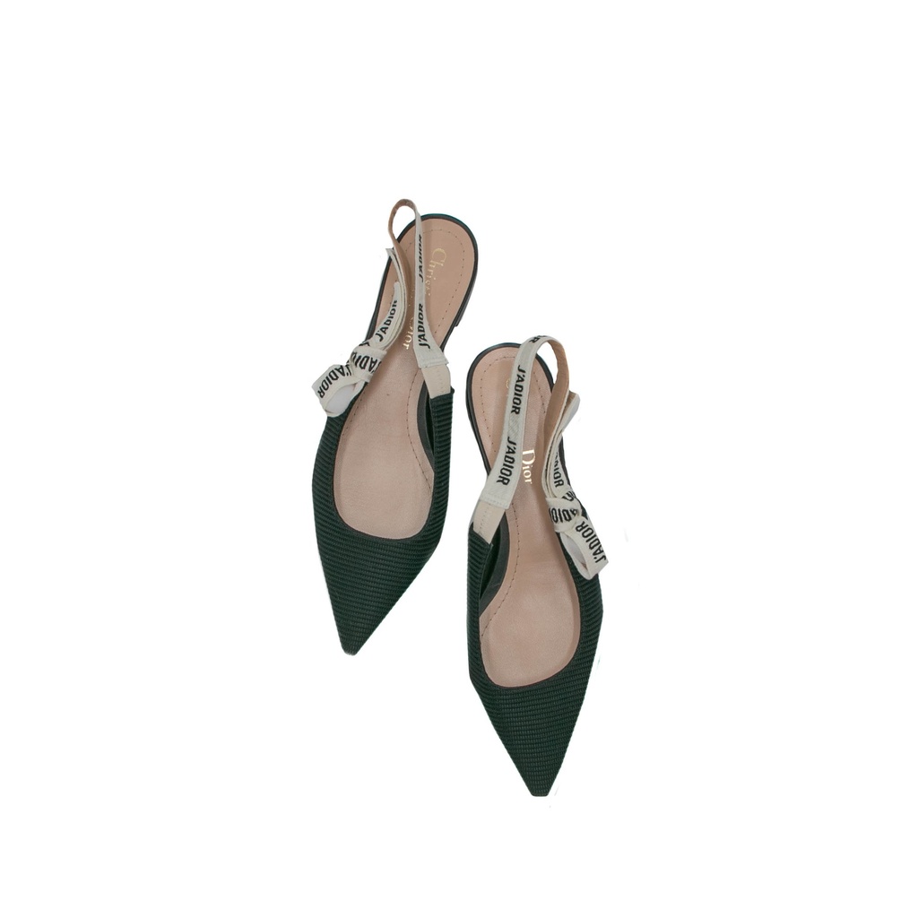 Christian Dior J'Adior Slingback Flat Black Technical Fabric In Size 38