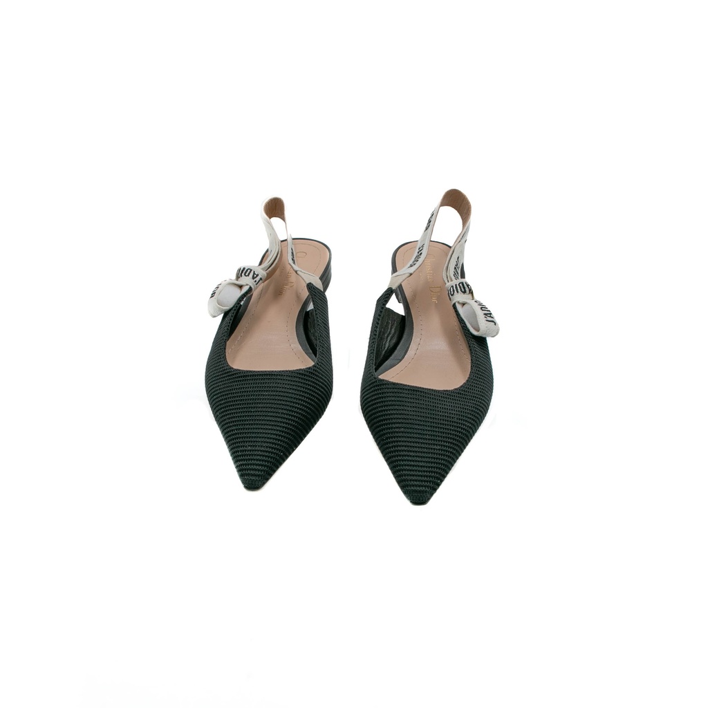 Christian Dior J'Adior Slingback Flat Black Technical Fabric In Size 38