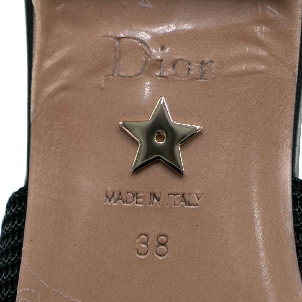Christian Dior J'Adior Slingback Flat Black Technical Fabric In Size 38