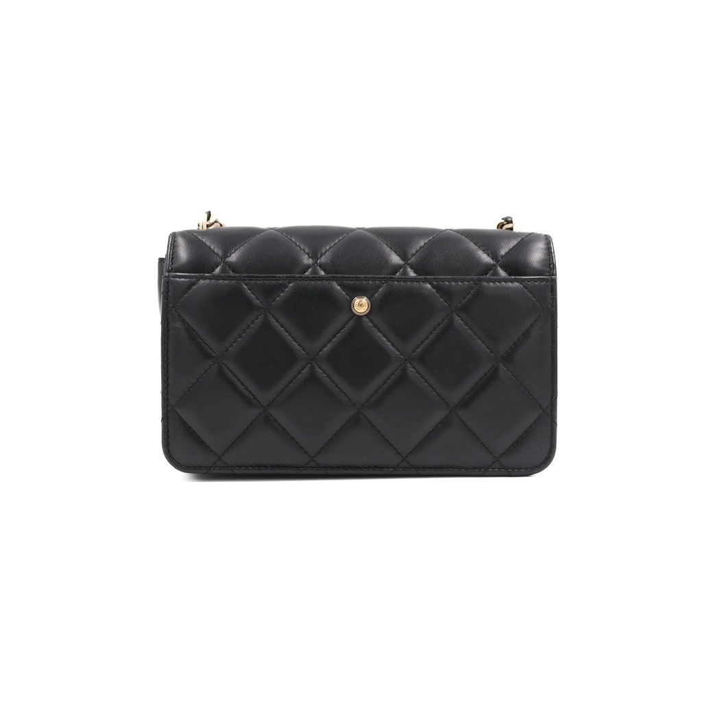 Chanel  Lambskin Plexi Quilted Wallet On Chain WOC Black